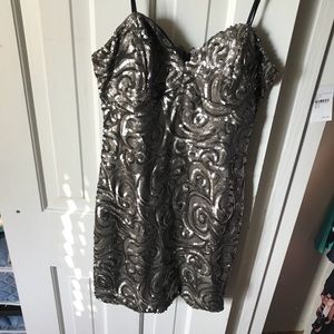 Gray sequined strapless dress